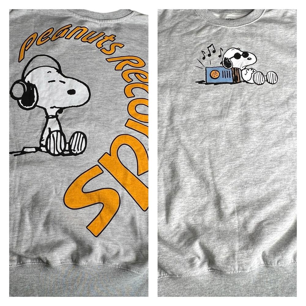 Charlie Brown Peanuts Vintage Like Pullover Gray Sweatshirt M Two Side Graphic